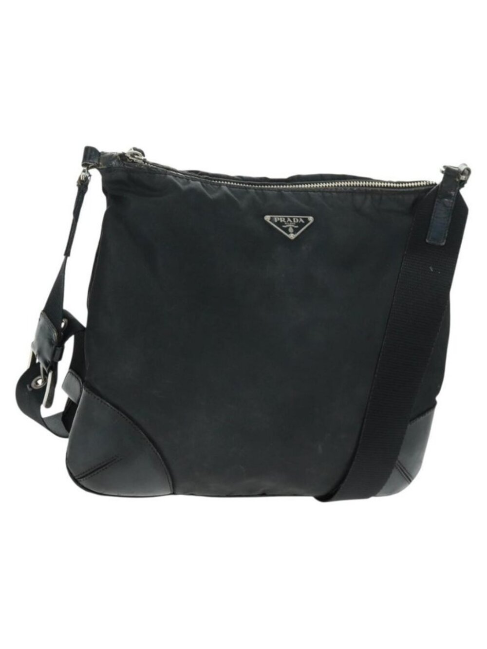 Authentic PRADA Shoulder Bag Nylon Leather Black Silver
